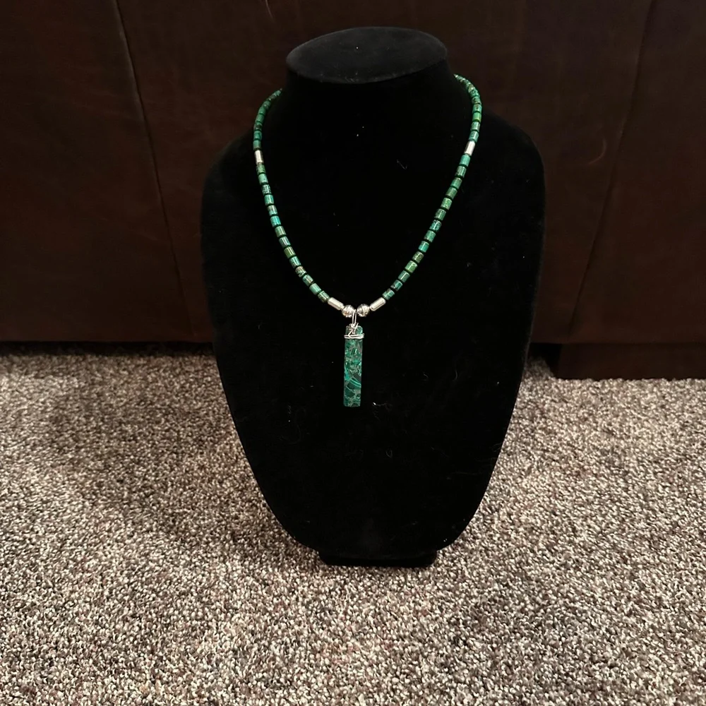 Hand Crafted “One of a Kind” GreenTurquoise/Malachite/Sterling Silver Necklace - Picture 1 of 5